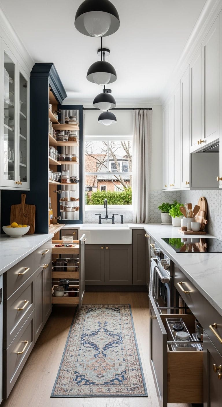 two tone transitional compact kitchen