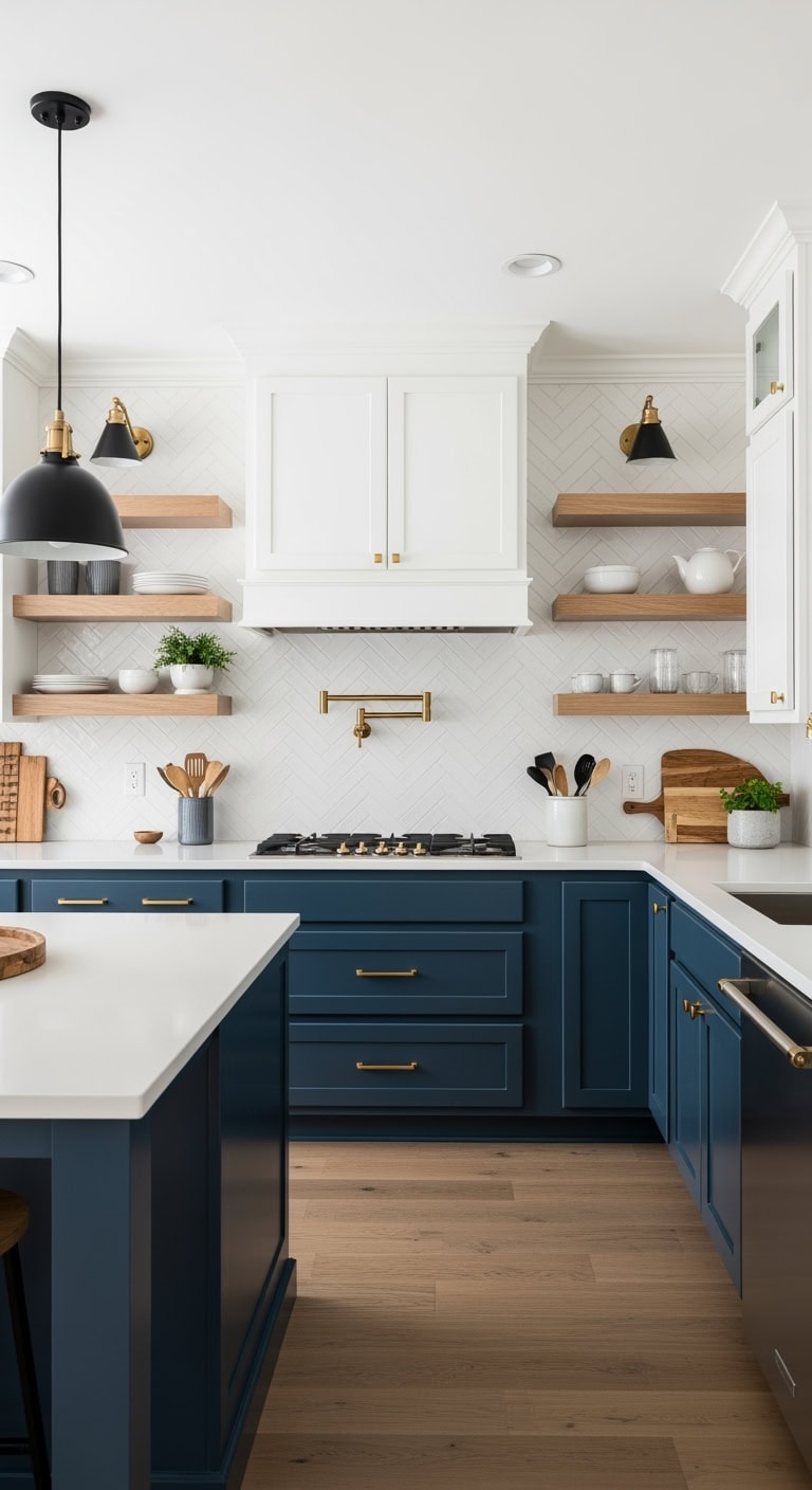 two toned transitional kitchen cabinetry