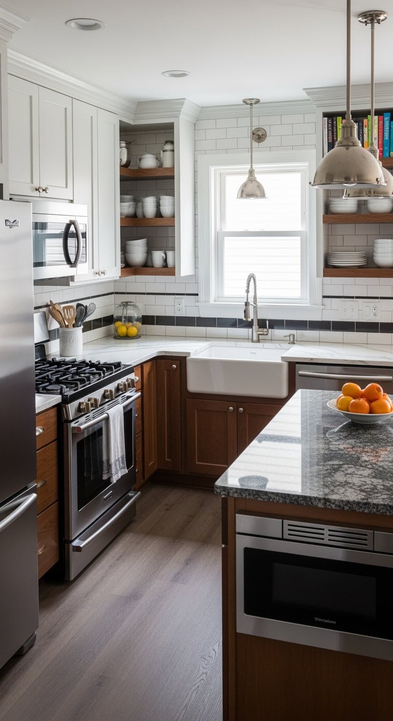 two toned transitional kitchen counters
