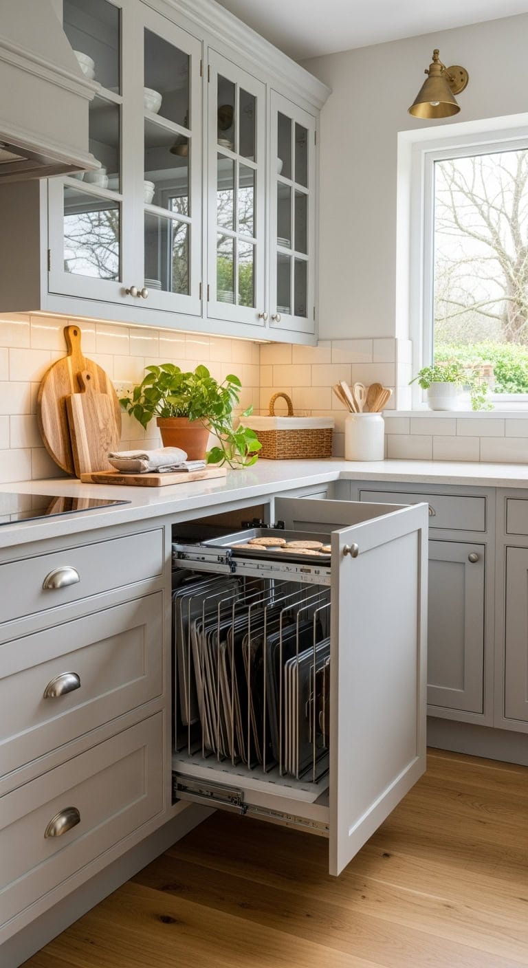vertical baking sheet storage