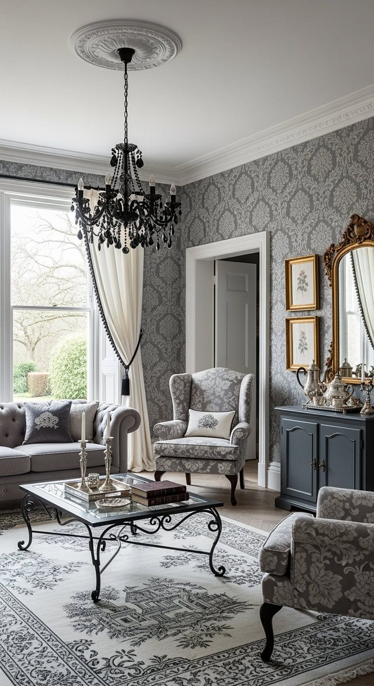 victorian gray damask glamour
