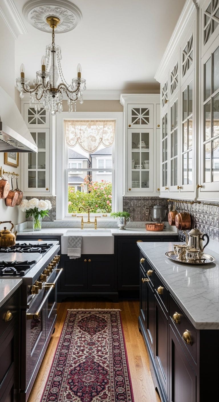 victorian ornate galley kitchen