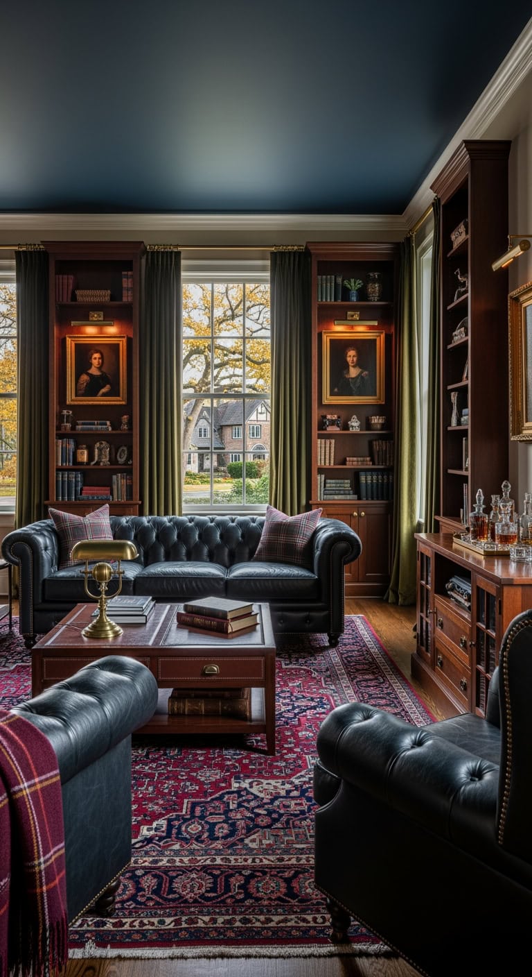 vintage black leather library elegance