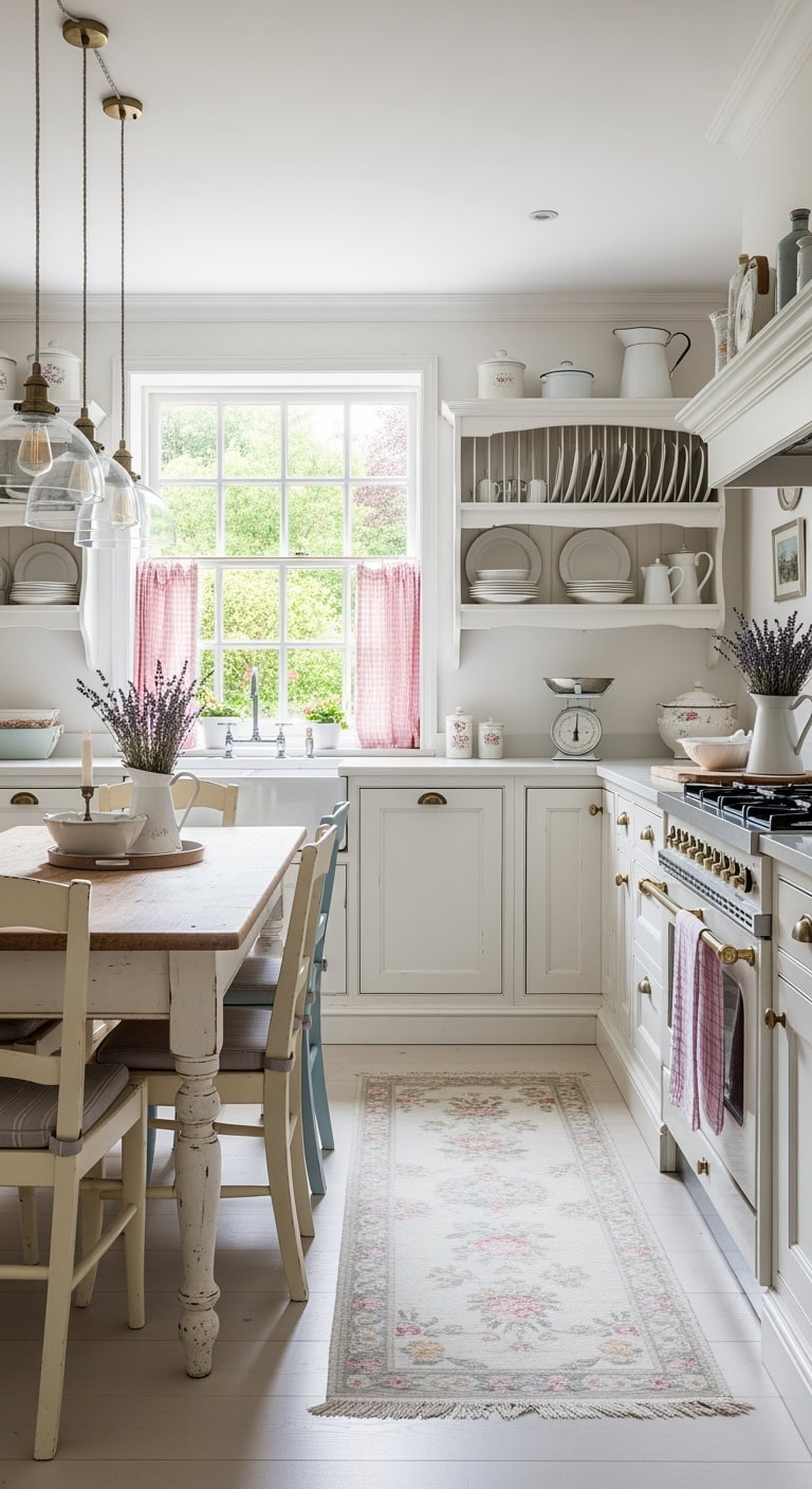 vintage inspired distressed white kitchen