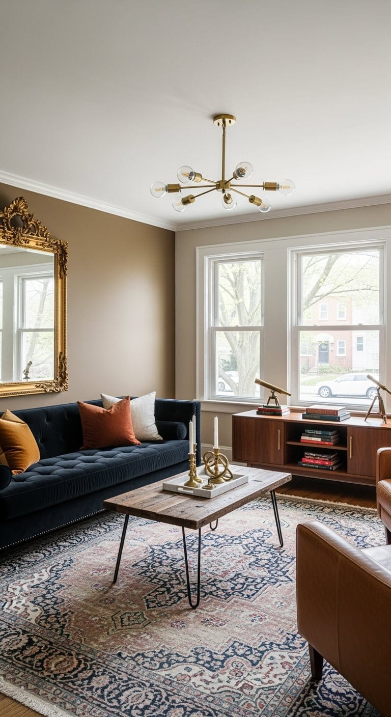 vintage modern moody luxe living