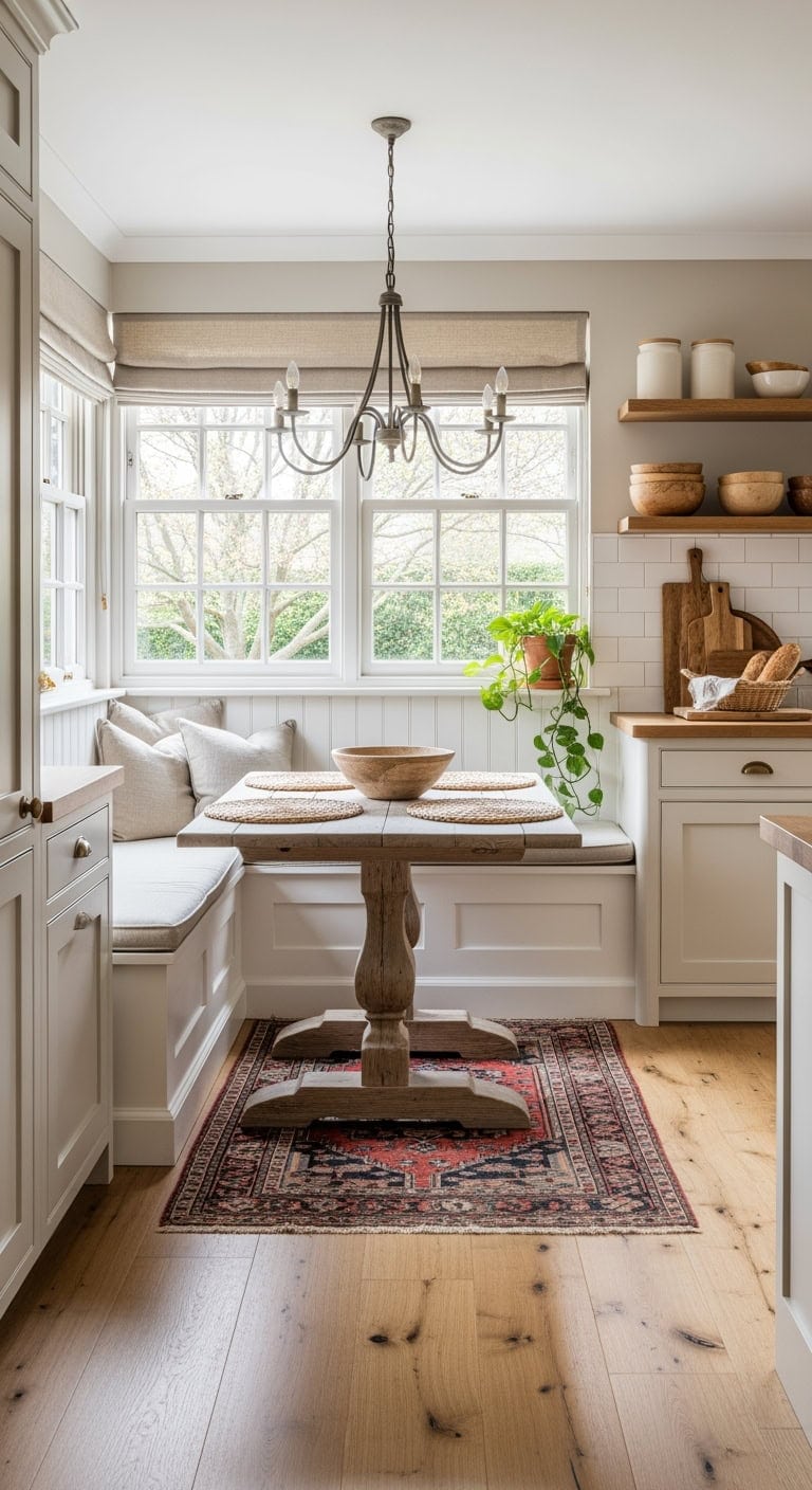 vintage persian farmhouse breakfast nook