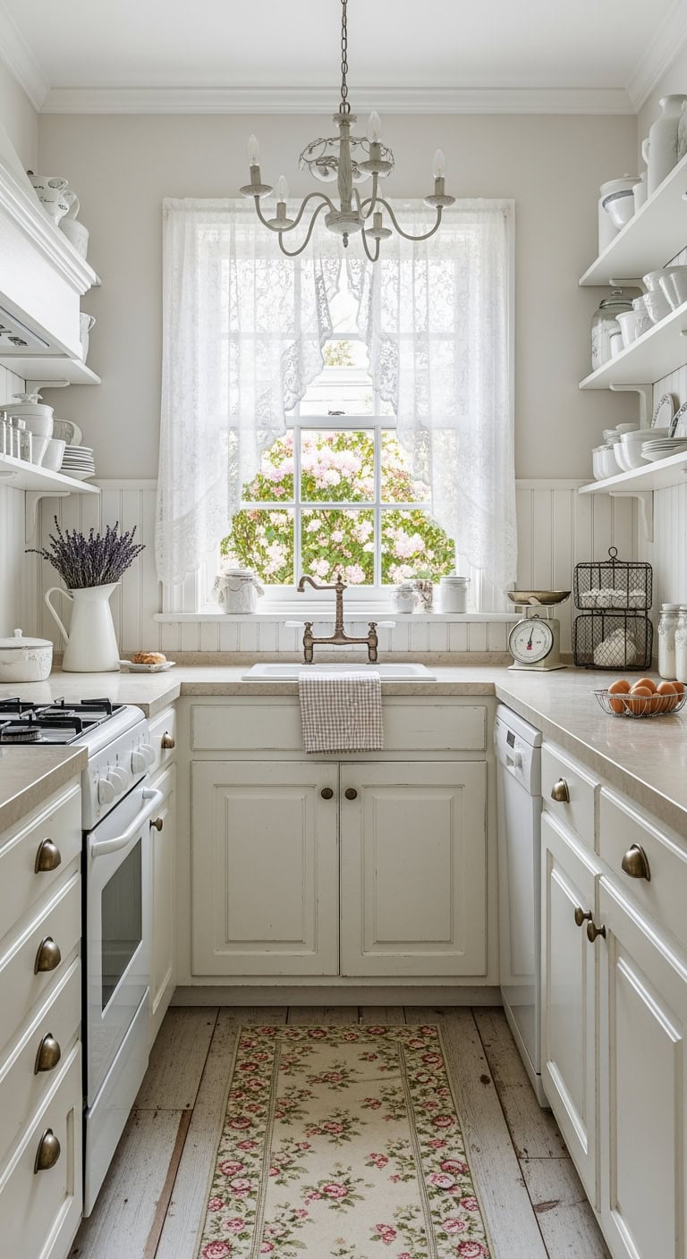 vintage white lace kitchen