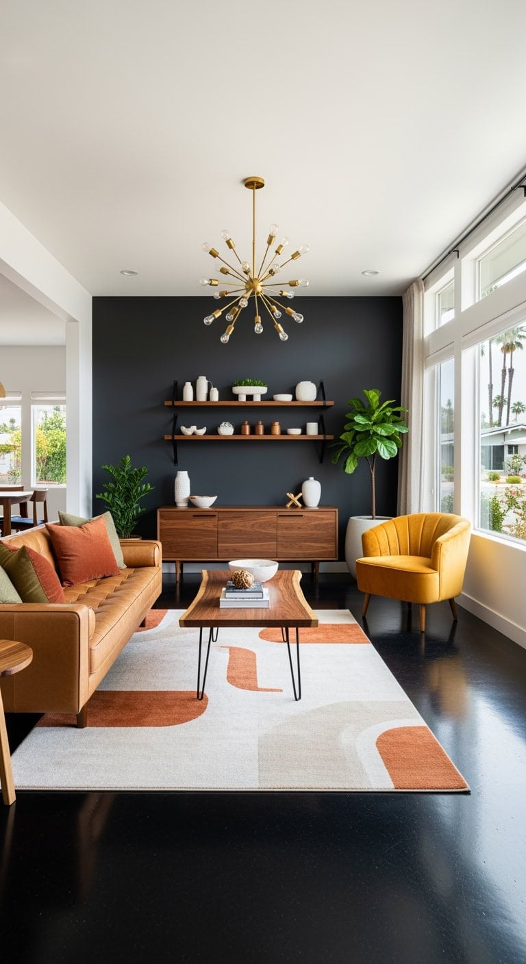 walnut accents black concrete