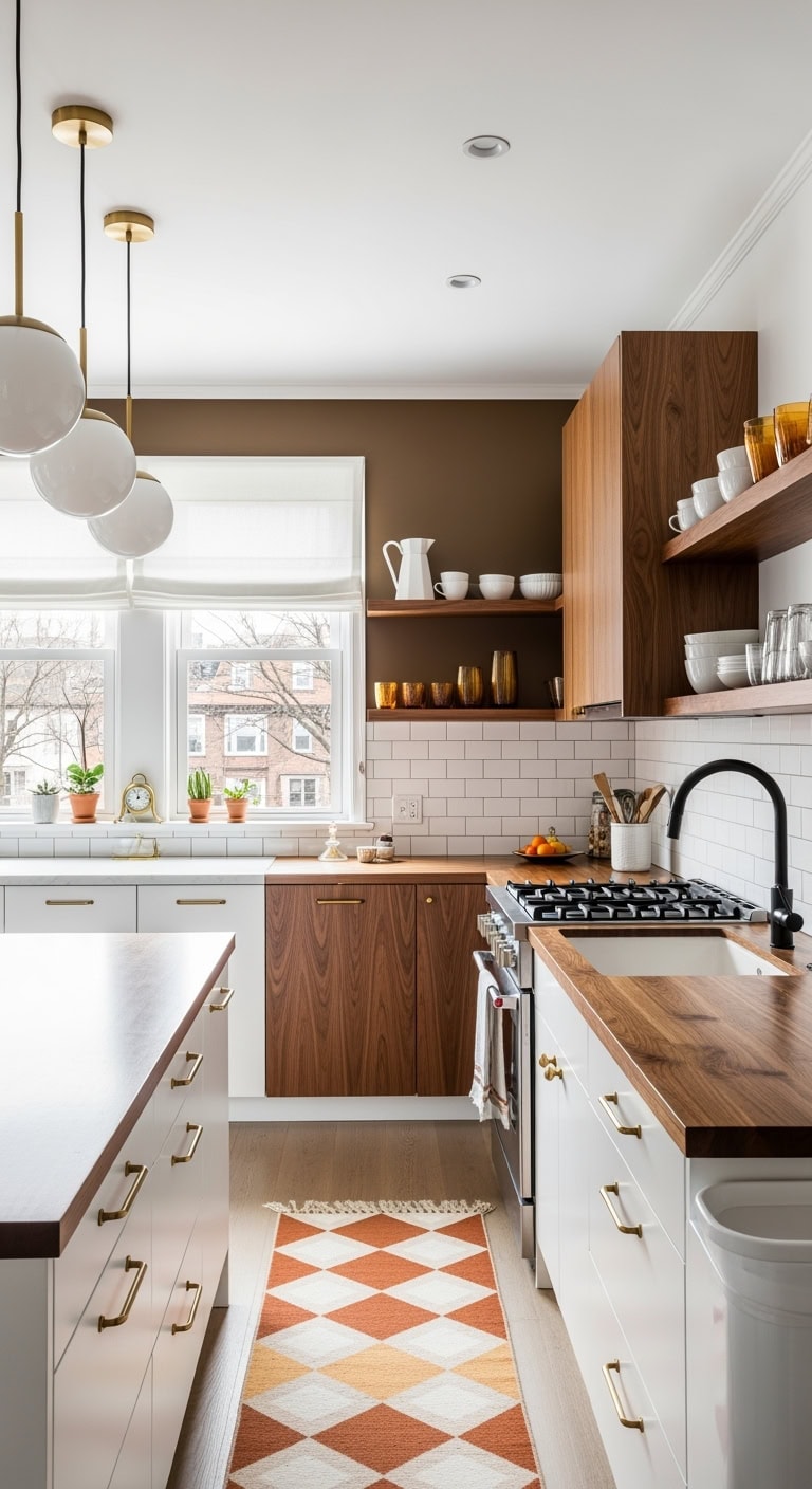 walnut and white retro modern kitchen