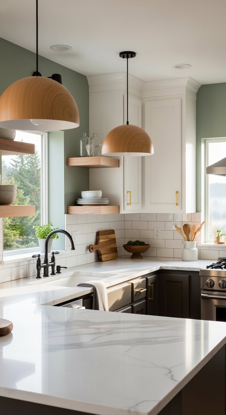 warm stylish small kitchen lighting