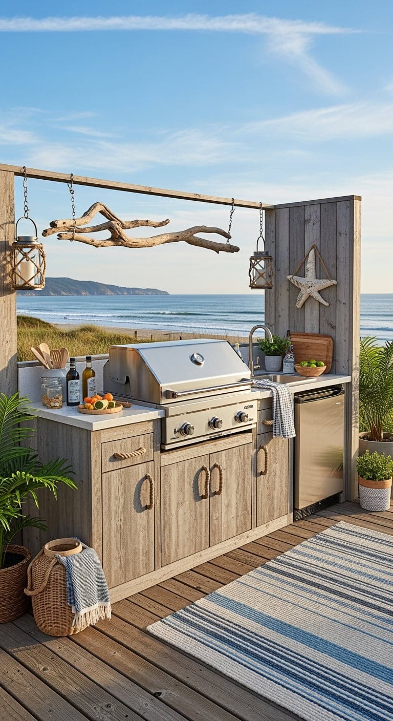 weathered coastal nautical outdoor kitchen