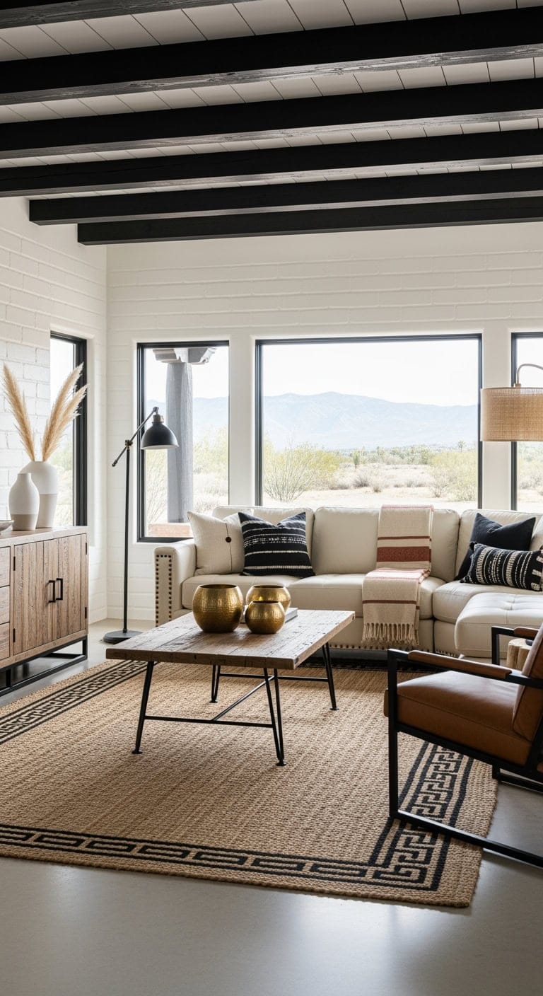 white adobe black beams gold