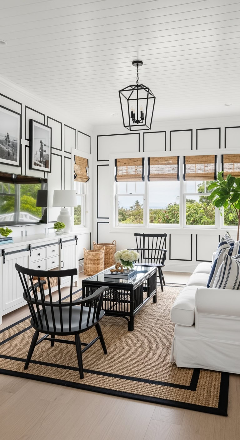 white paneling black trim