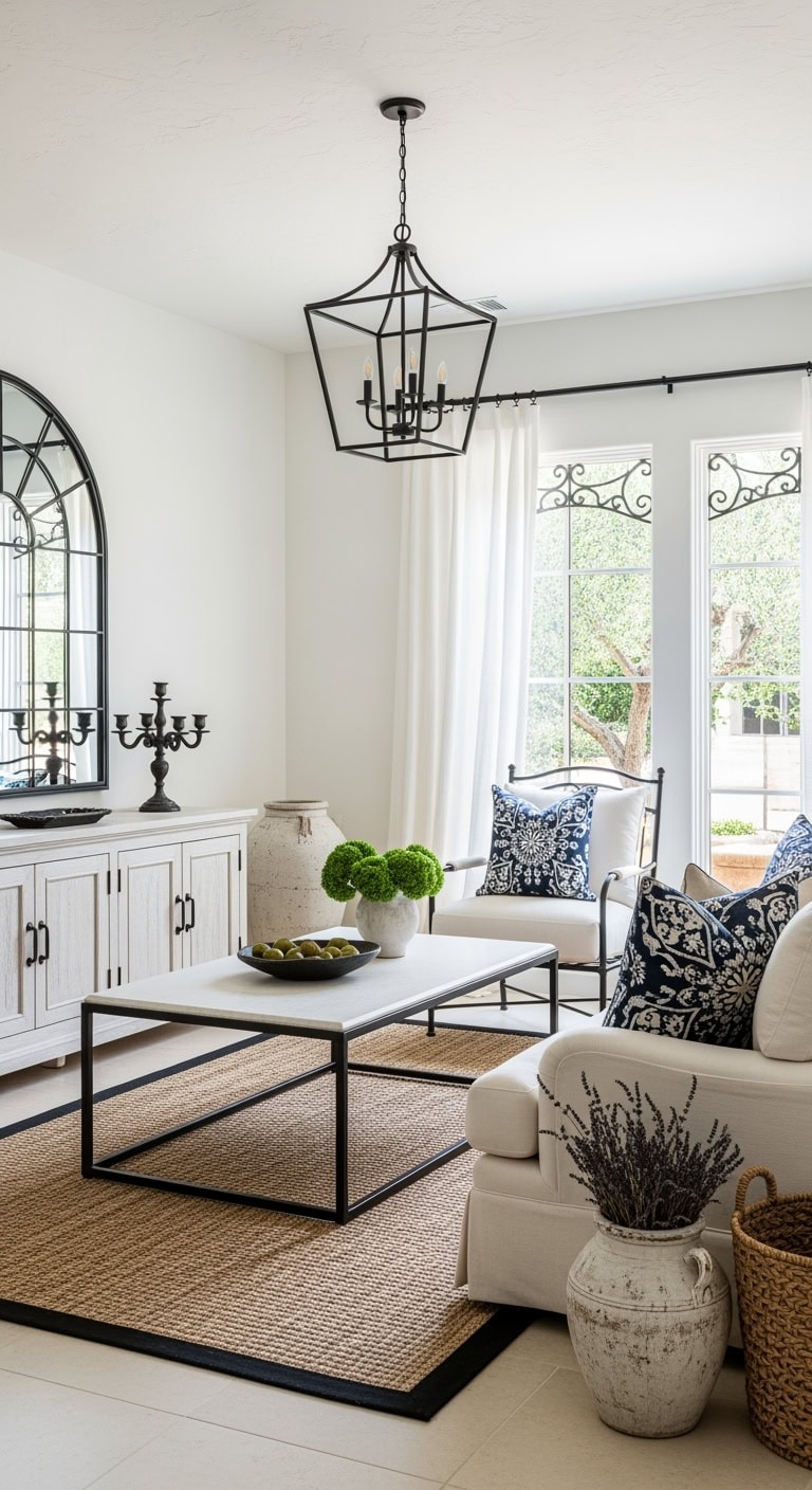 white stucco black iron