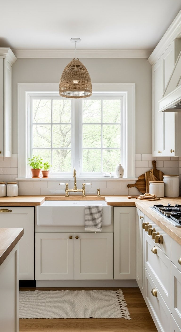 whitewashed farmhouse cabinets warmth
