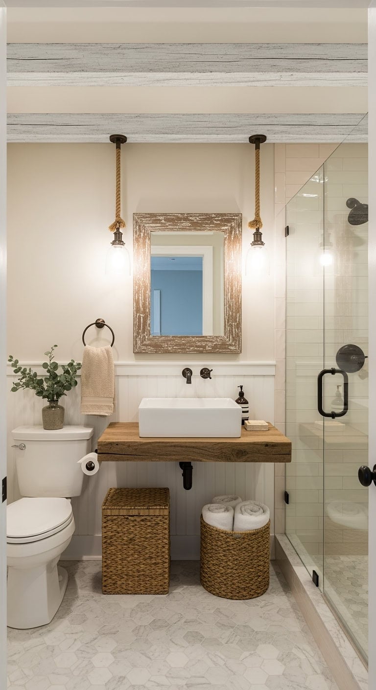 whitewashed rustic beams accentuation