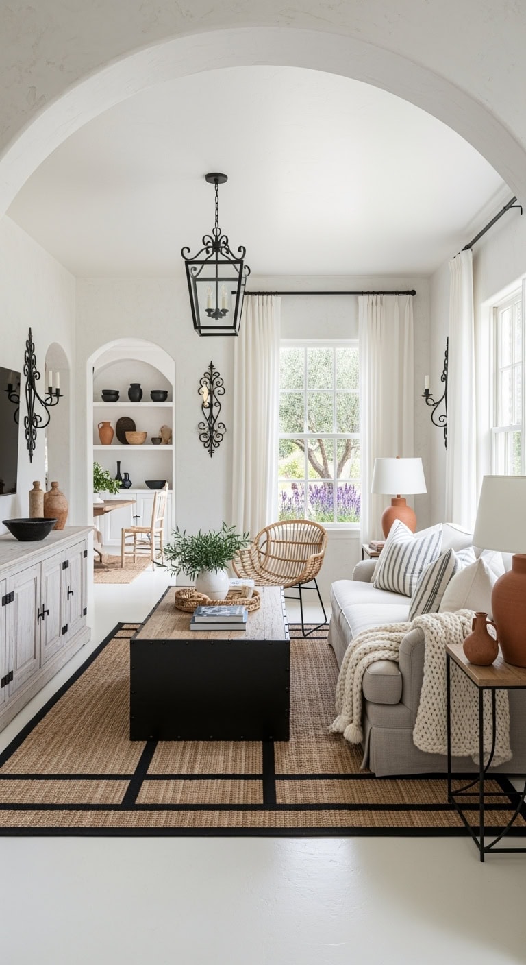 whitewashed walls black accents