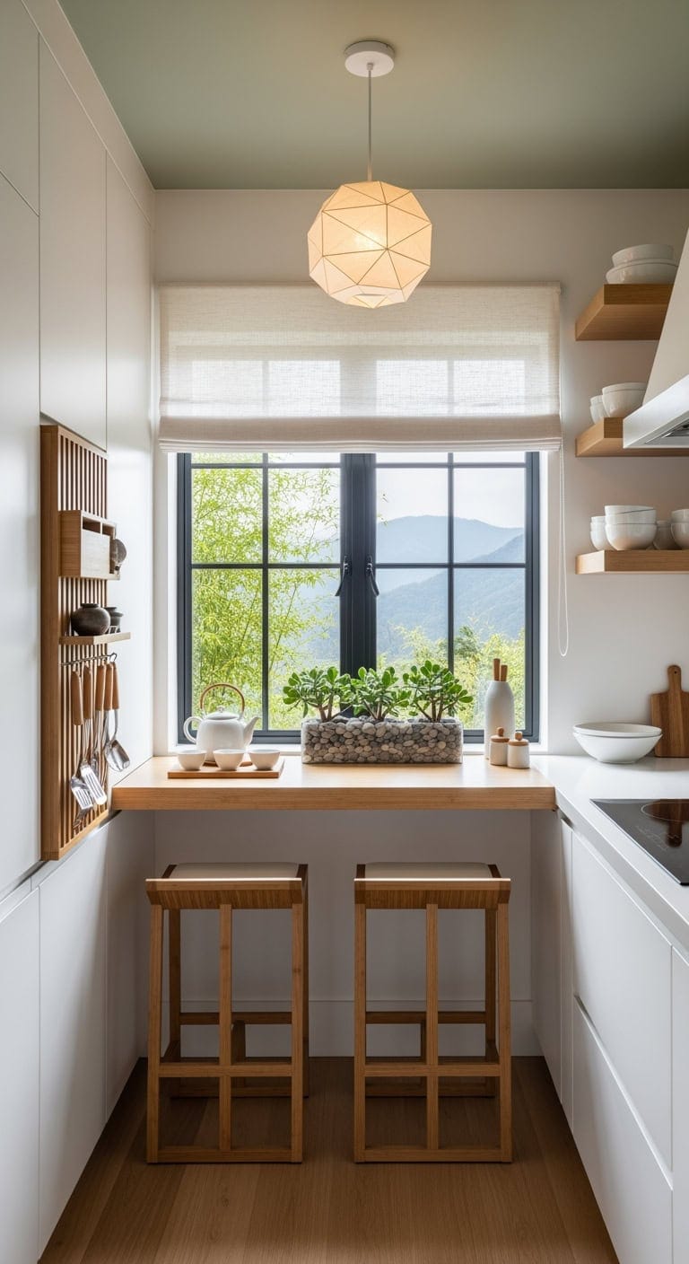 window mounted minimalist asian shelf