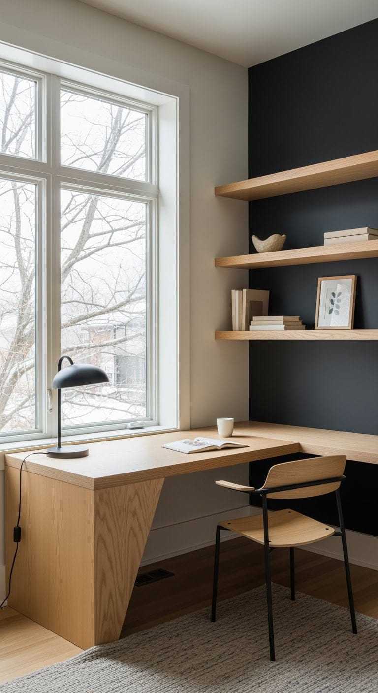 alabaster and charcoal plywood workspace