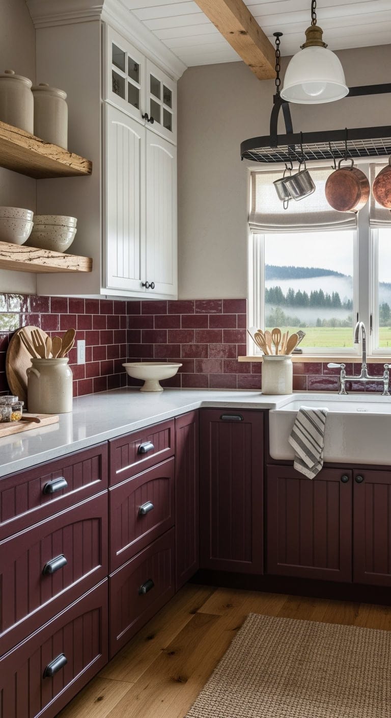 alpine white burgundy farmhouse