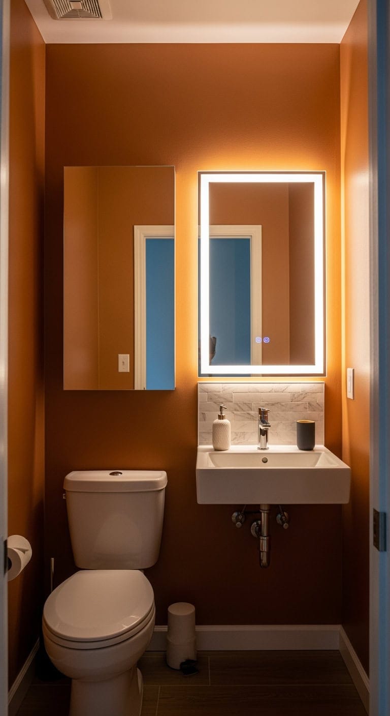 amber to crisp backlit bathroom glow