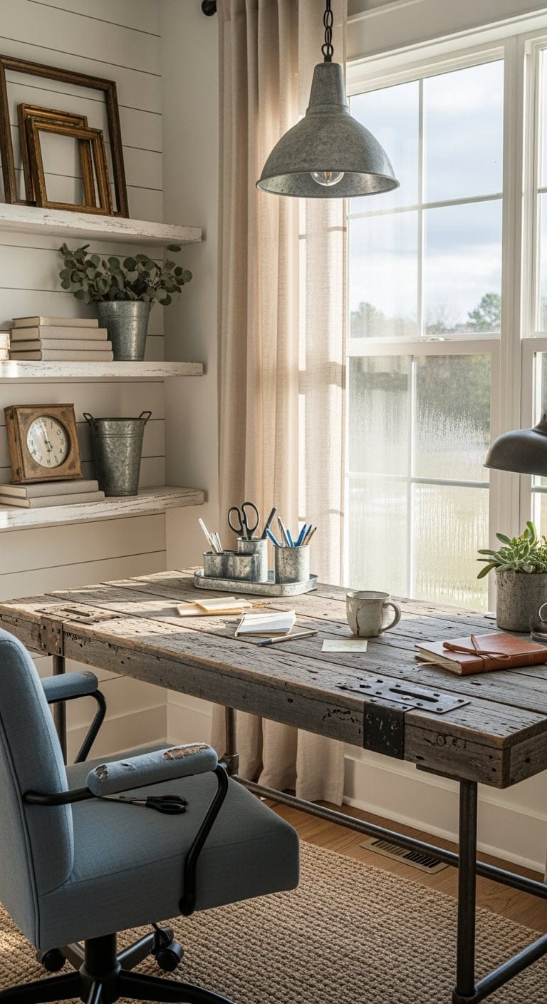 antique white dusty blue farmhouse