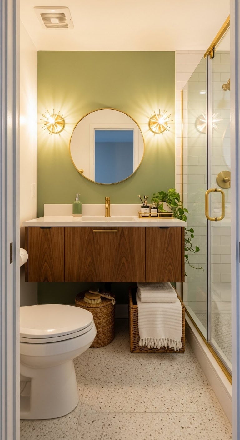 avocado green mid century bath