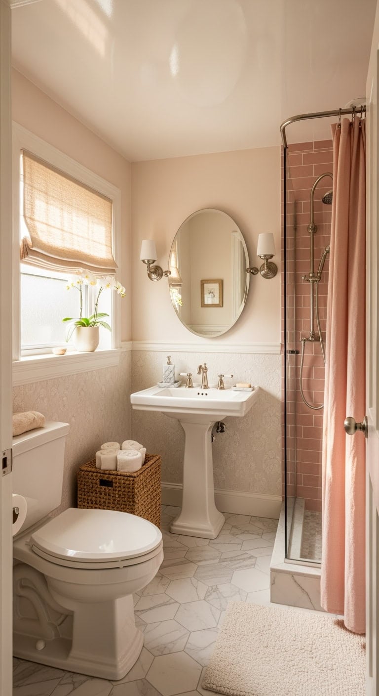 ballet pink linen bathroom bliss