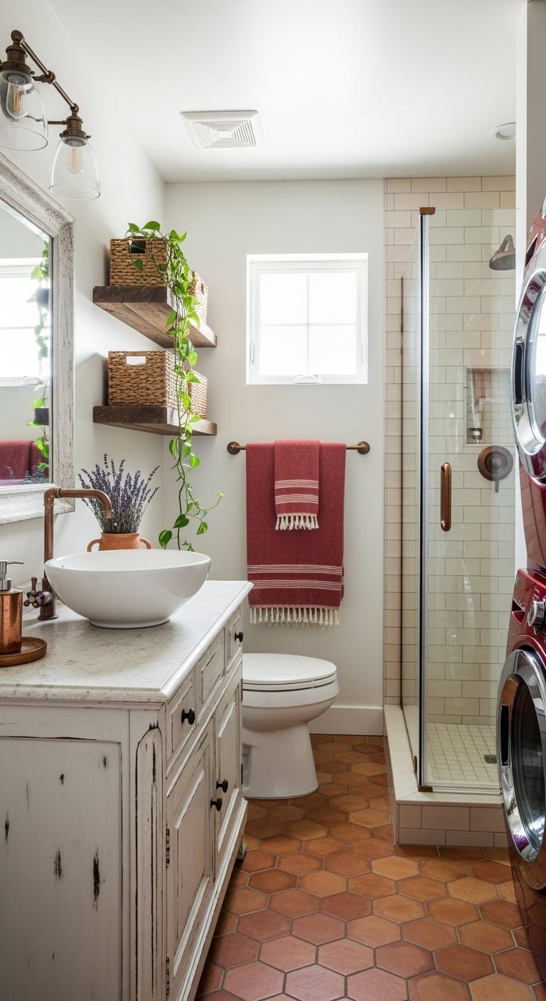 barn red farmhouse laundry bath