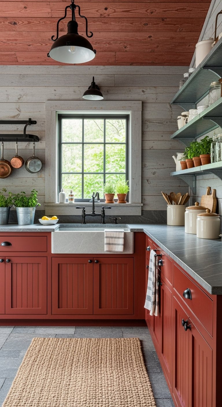 barn red weathered shiplap kitchen