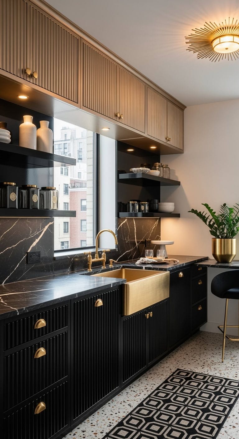 black and gold terrazzo glam