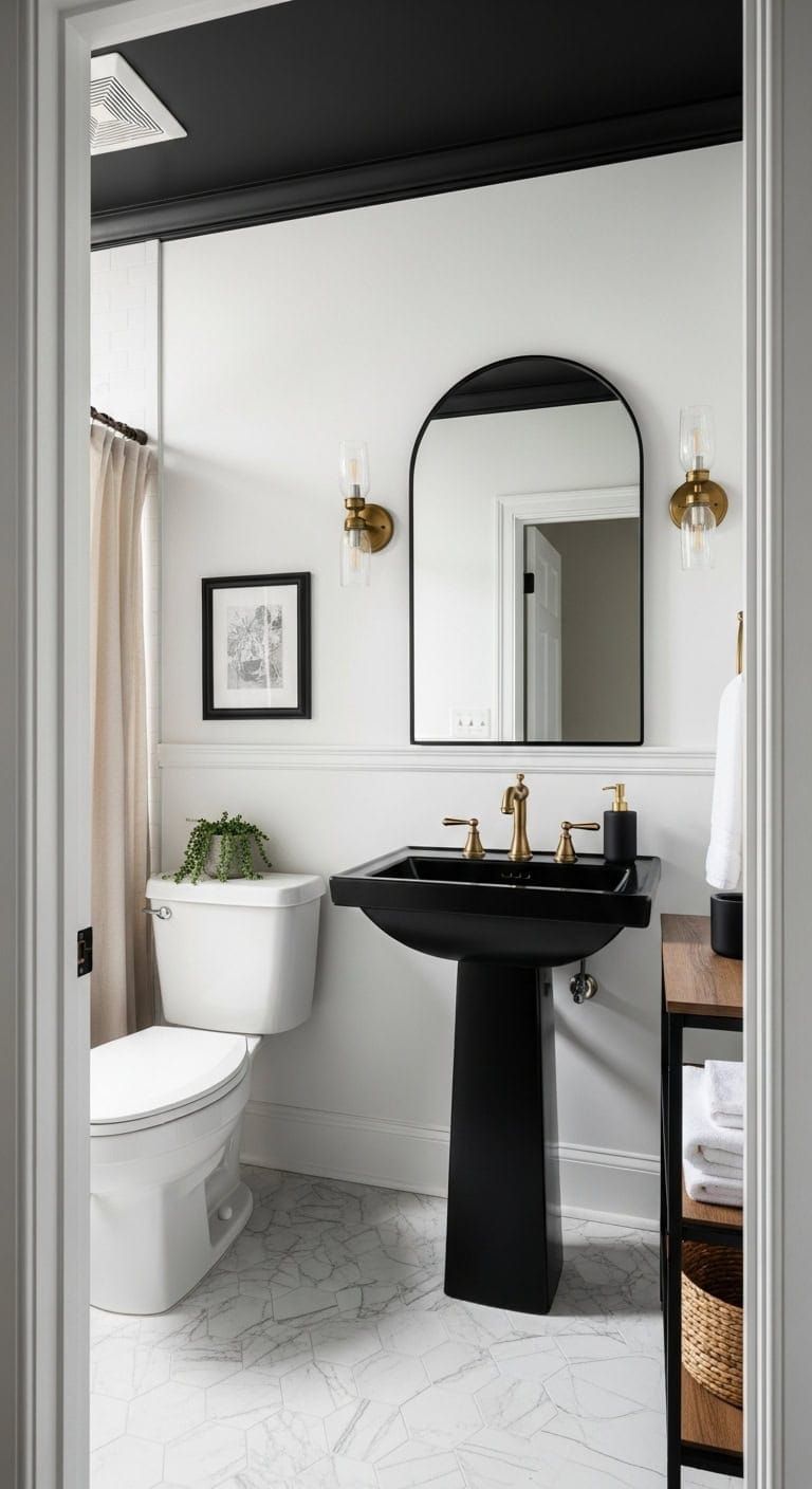 black sink brass accents