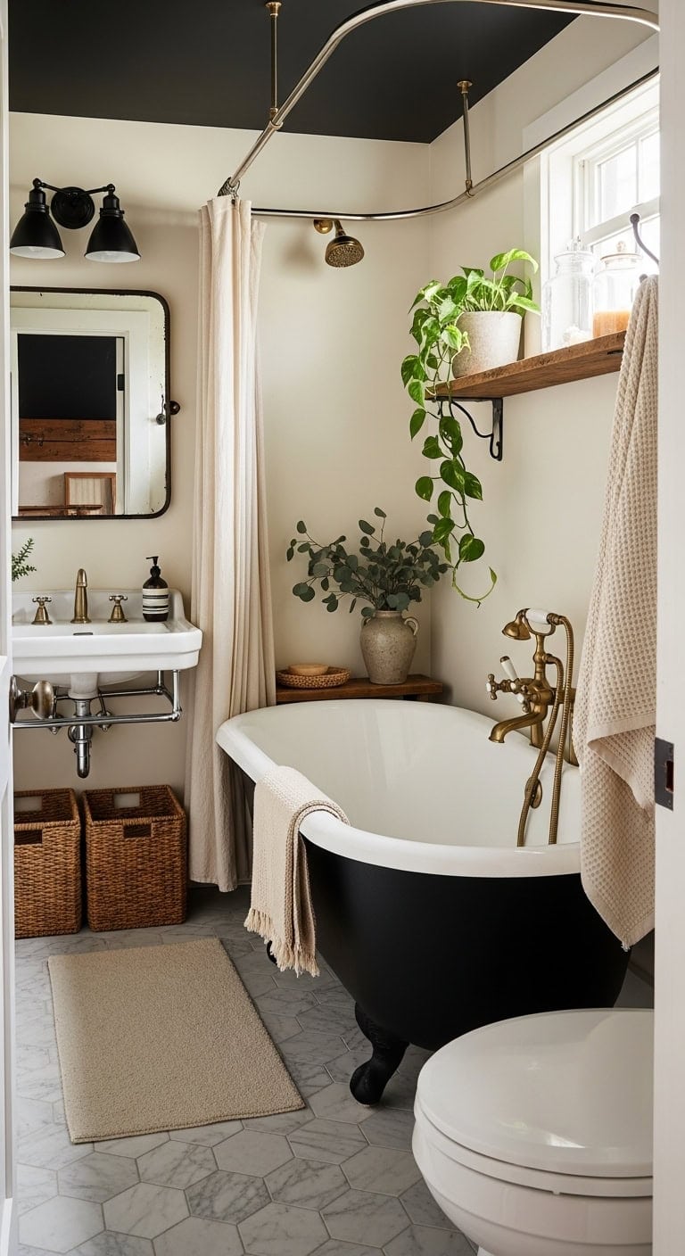 black tub cream walls