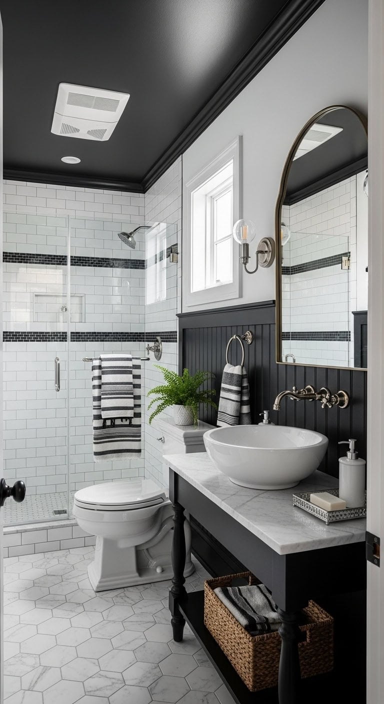 black wainscoting white walls
