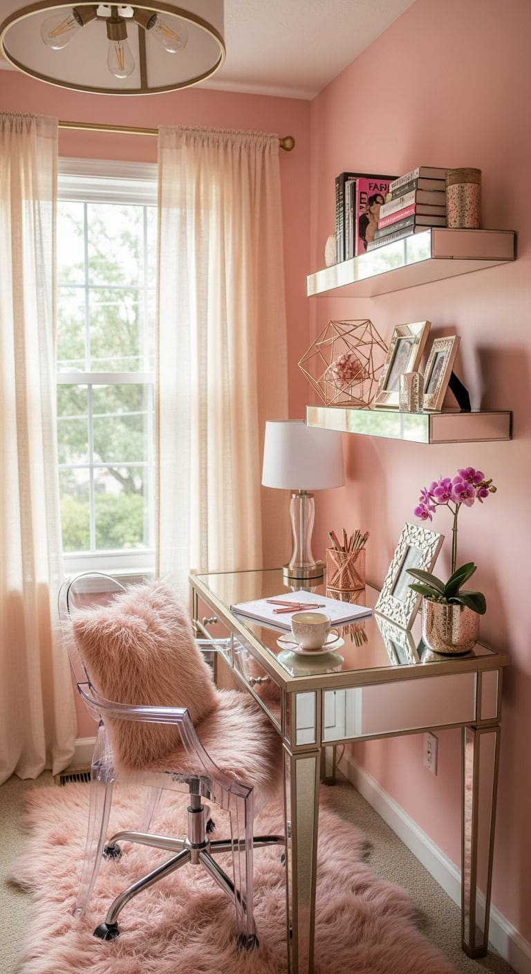 blush champagne mirrored glam nook