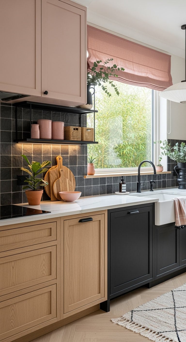 blush pink matte black zellige