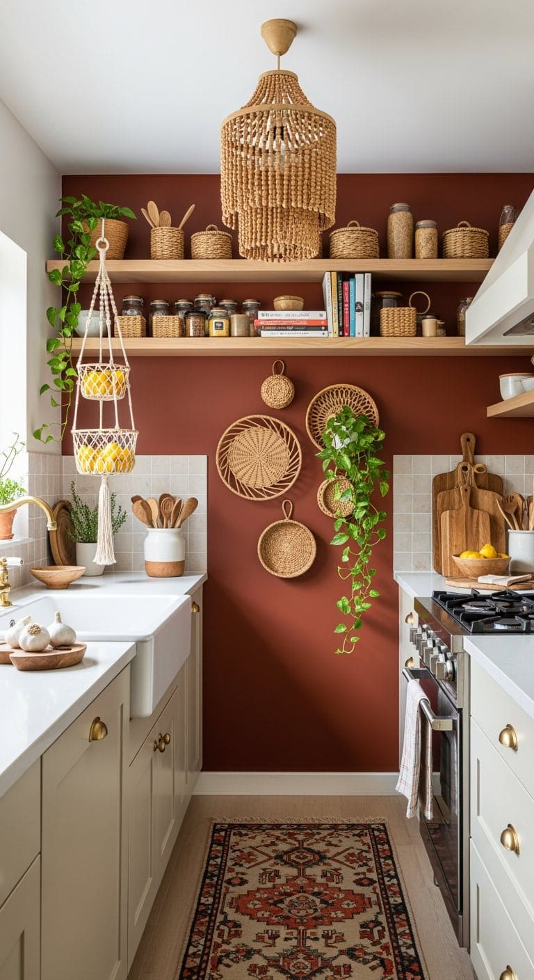 bohemian woven baskets kitchen
