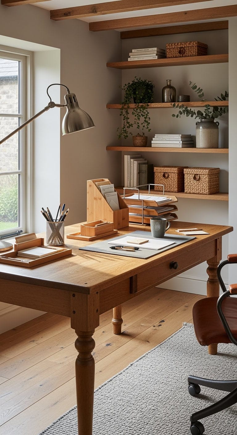 brushed nickel farmhouse workspace