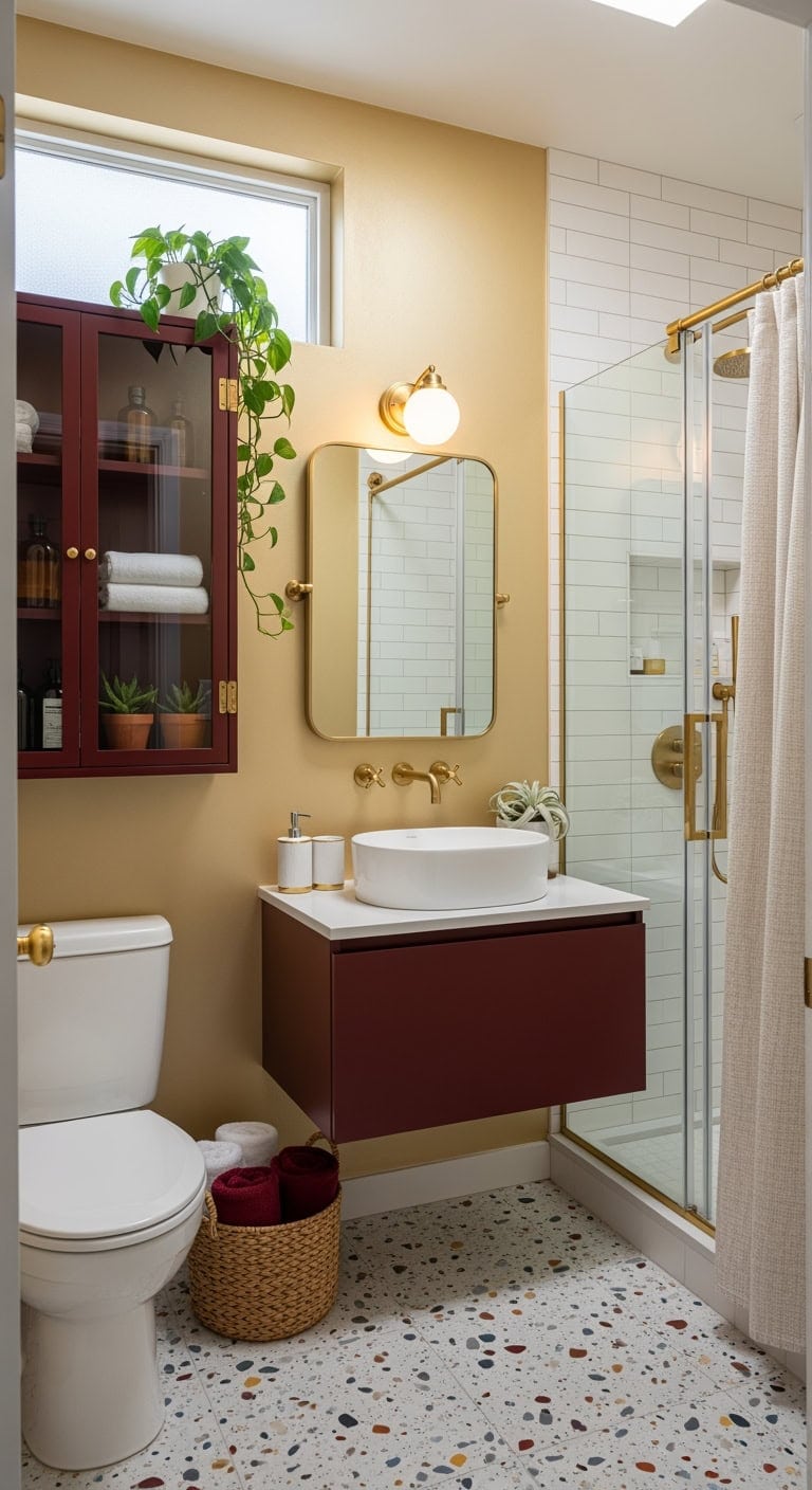 burgundy glass front bathroom showcase