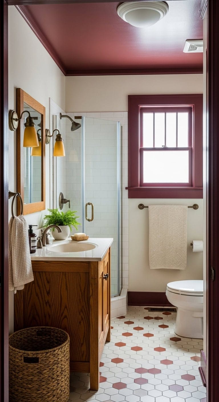 burgundy trim cream walls