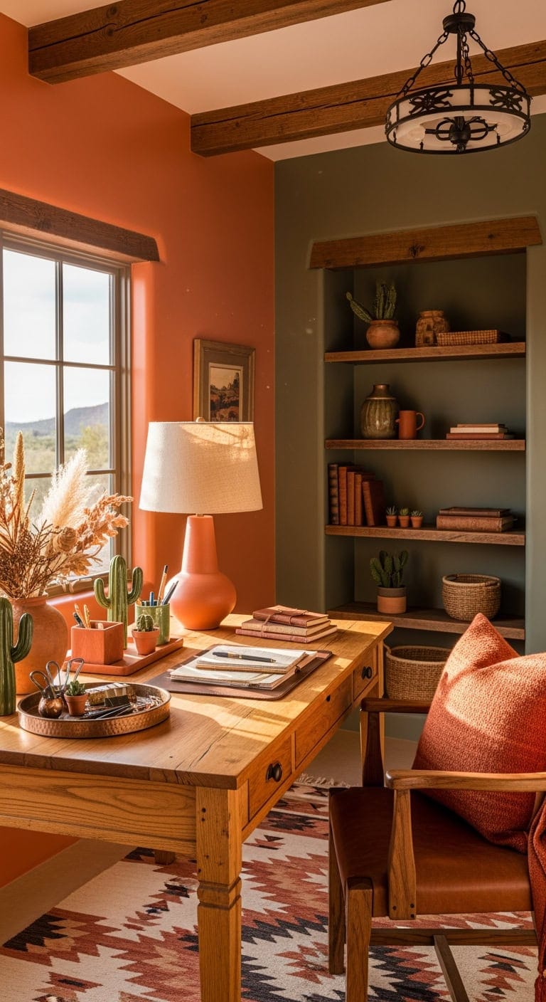 burnt orange cactus green desert retreat