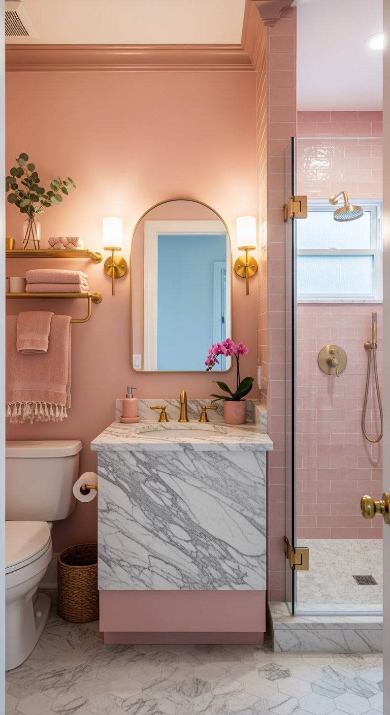 carnation pink gilded marble