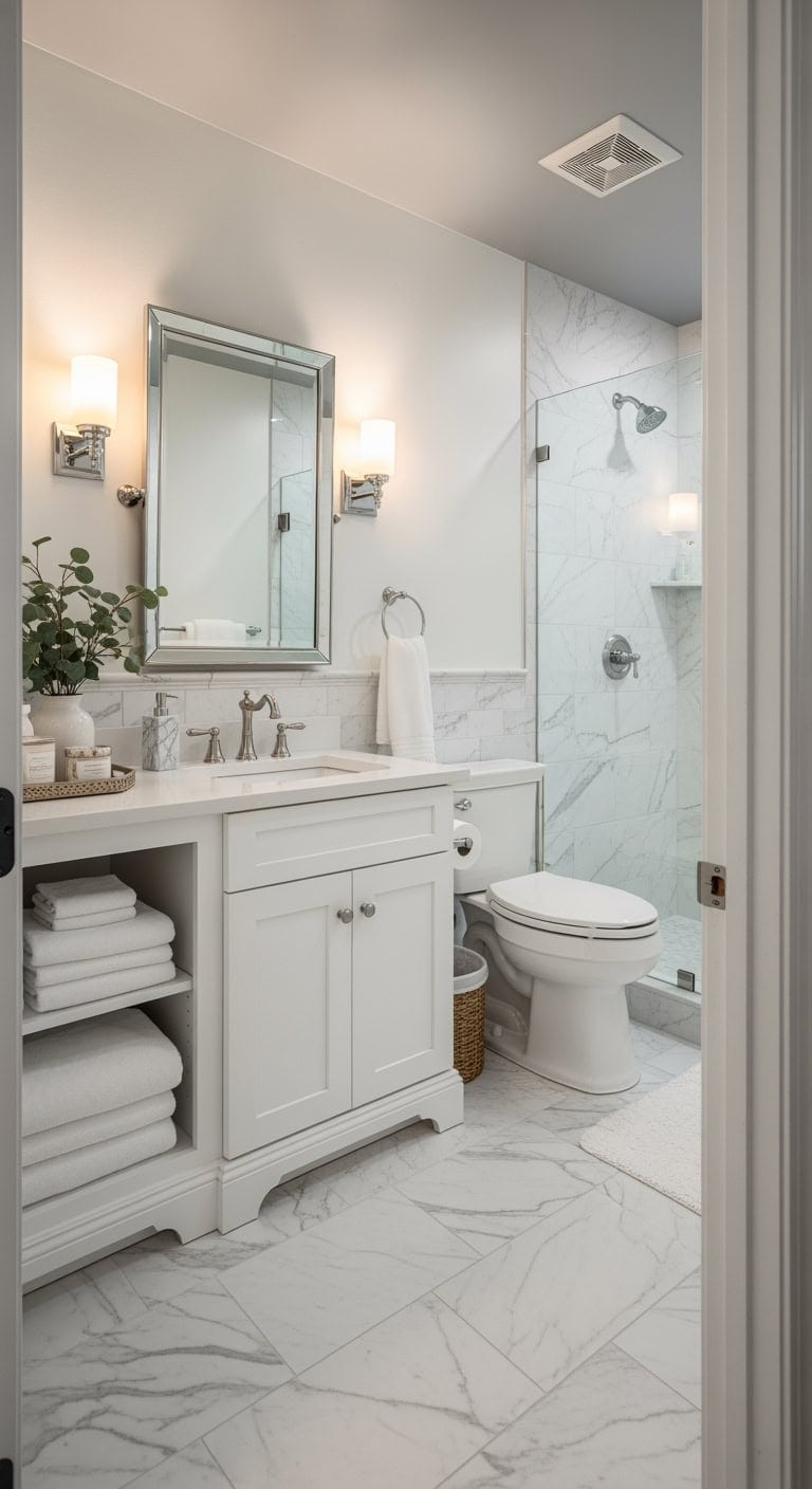 carrara inspired gray and white bathroom