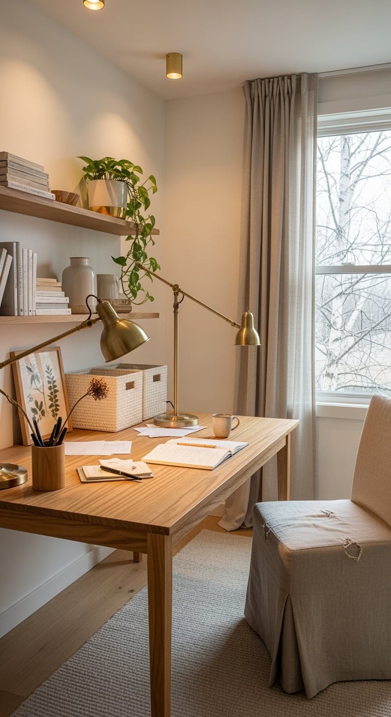 champagne gold scandinavian workspace