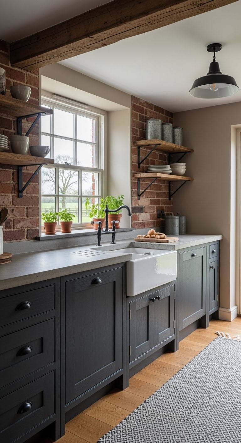 charcoal barn style rustic kitchen