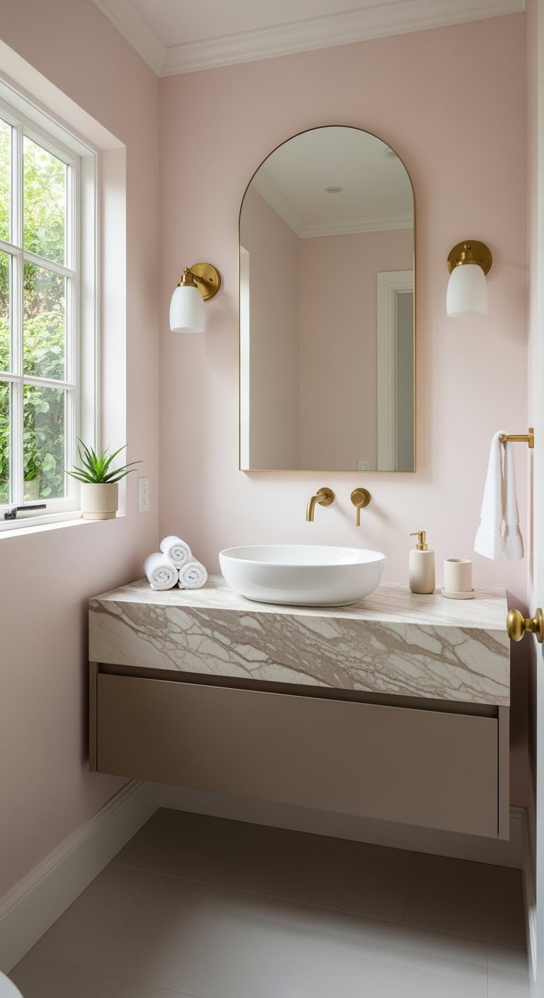 chic compact rosy bathroom designs