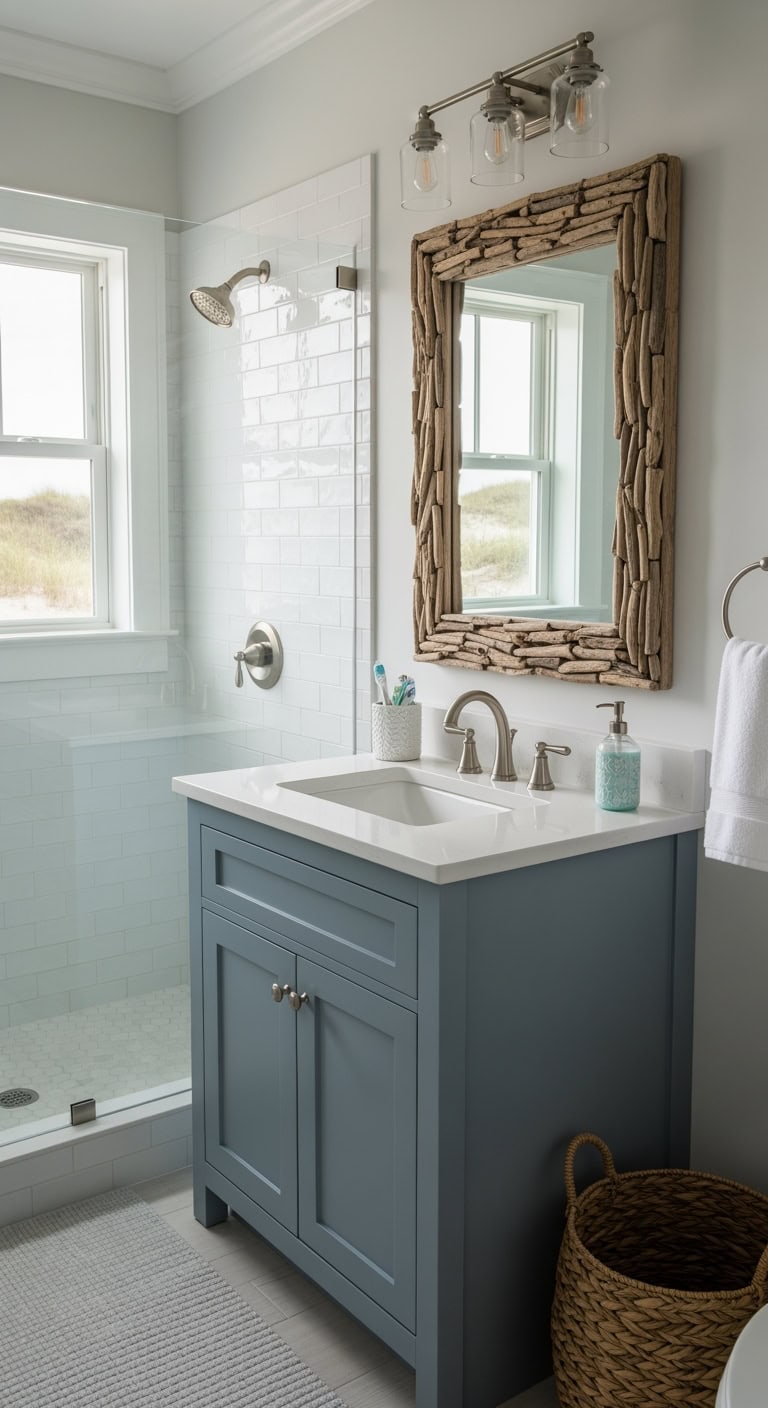 coastal inspired compact bathroom design