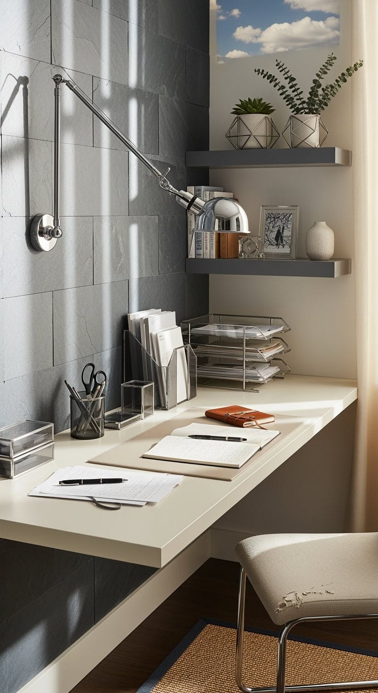 compact slate and ivory workspace