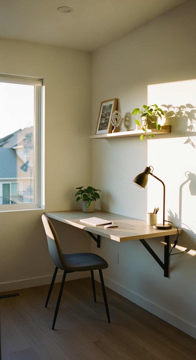 compact white floating desk