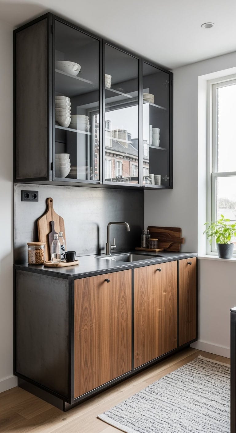 concrete gray walnut kitchen
